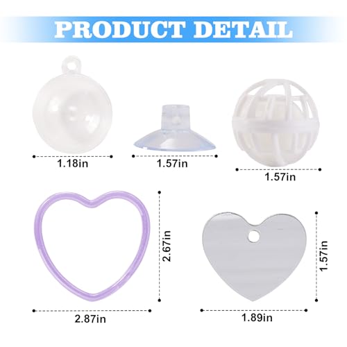Betta Fish Toys, 2 PCS Heart Fish Exercise Ring and Nitrifying Balls Set, Heart Betta Mirror Toy Set, Feeding Ring with Suction Cup, Fishing Tank Accessories for Gifts (Purple) - color: Purple Heart
