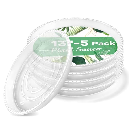 5 Pack 13 Inch Clear Plant Saucers, 5 7 9 11 13 15 Inch Plastic Plant Trays for Flower Pots Plant Drip Water Catcher Tray Indoors Outdoor (13 Inch) - size: 13 Inch