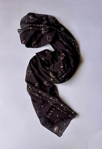 Hijab Modest and Elegant | Beautifully Designed Printed Chiffon Patterns | Muslim Women Head Scarf and Veil - color: Black M