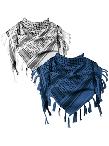 FREE SOLDIER Shemagh Keffiyeh Scarf for Men - color: White and Blue