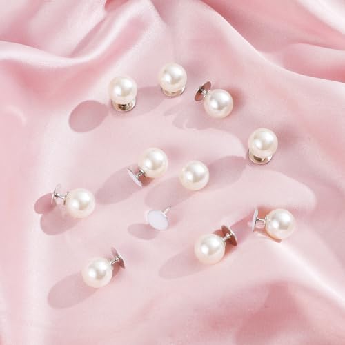 ZLMCUJE 10 Sets Pearl Buttons No Sew Buttons Pearl Brooch Pins Fixed Pins No Tool Removable Reusable for Shirt Blouse Dress Sweater Shawl,for Women (10mm) - size: 10mm/0.39inch