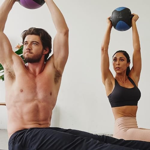 AEROMAT Dual Grip Power Medicine Balls for Abdominal Training and Rotational Movements - 9" Diameter - Weights Color-Coded - style: 14 lbs - Black/Blue