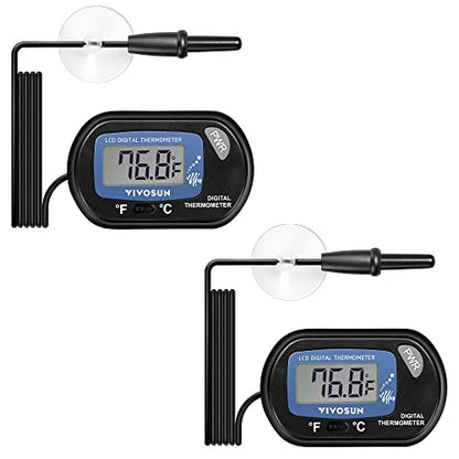 VIVOSUN 2-Pack LCD Digital Aquarium Thermometer Fish Tank Water Terrarium Temperature with Suction Cup for Turtle - size: 2 packs