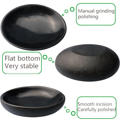 Natural River Stone Reptile Food Bowl - Handmade Pebble Dish for Reptiles, Amphibians, Hedgehogs, and Small Pets - Unique Size, Shape & Color - Water & Food Bowl (Black)