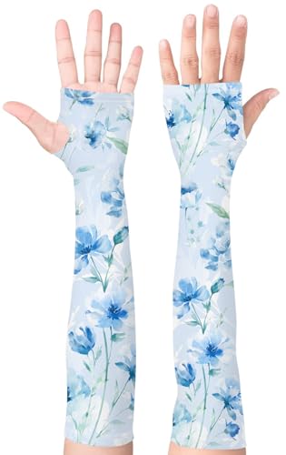 Bebila Gardening Sleeves for Women Farm UV Sun Protection Anti-Scratch Cooling Sleeves with Thumb Hole Arms Cover Outdoors - color: Blue Rose