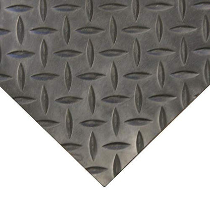 Rubber-Cal Diamond-Plate Rubber Flooring Roll - 3 mm x 4 ft x 9 ft Roll - Black - size: 108"L x 48"W x 0.1"Th