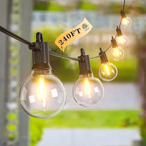 Kawaya G40 Outdoor String Lights 240FT IP65 Waterproof 2700K Patio Light - size: 240FT
