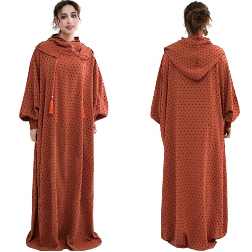 Upgraded Abaya Dress for Women 1PC Hoodie Polka Dot Modest Prayer Robe - color: Khaki, size: Size 1