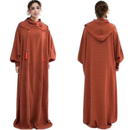 Upgraded Abaya Dress for Women 1PC Hoodie Polka Dot Modest Prayer Robe - color: Khaki, size: Size 1
