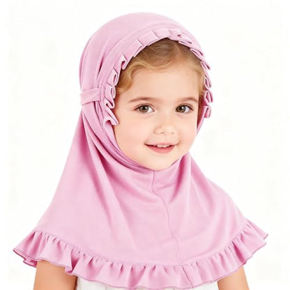 GREUS 2Pcs Kids Hijab for 2-6Y Girls Muslim Headscarf One Piece Hijabs Khimar Islam Arab Scarf Turban Bandana Hat Head Wrap - color: Set G (Grey + Pink)