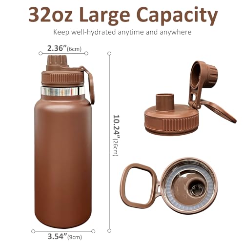 32 oz Insulated Water Bottle with Spout Lid - Double Wall Vacuum Sports Water Bottle - Powder Coated Cup for Gym Camping Hiking(Coffee,1 pack) - color: Coffee