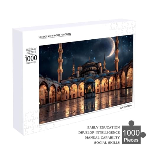 Blue Mosque Islamic Muslim Jigsaw Puzzles for Adults Wooden Puzzle for Home Party Decor 1000 PCS - size: 1000 PCS
