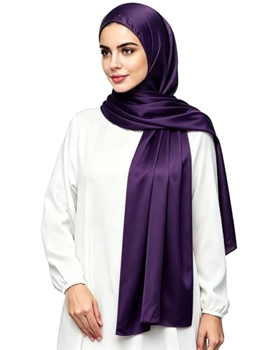 Lina & Lily Luxury Satin Hijab Head Scarf Shawl Wrap for Muslim Women Extra Long - color: Dark Purple