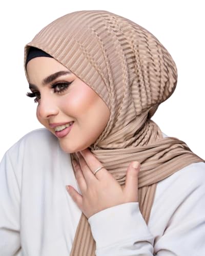 Instant Hijab For Women | Head Wrap100% Cotton Rib Headscarf | Easy to Wear Hijabs with Metal Pin - color: Coffe