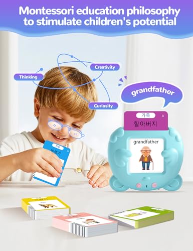 Korean and English Talking Flash Cards for Toddlers, 510 Sight Words Bilingual Learning Toys for Children, Autism Pocket Speech Therapy Toys, Korean Vocabulary Educational Flashcards - size: 510-Korean&English(blue)
