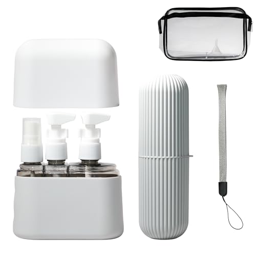 Travel Bottle Set – TSA Approved Leakproof Silicone Bottles, 5-Piece Refillable Travel Size Containers with Clear Toiletry Bag for Carry-On - color: Gray