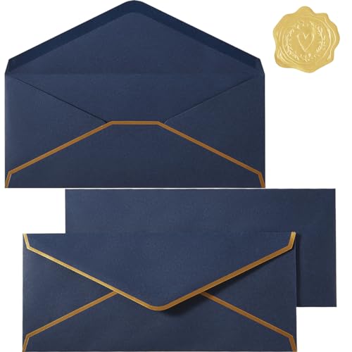 30 Pack #10 Business Envelopes with Stickers, Thick Paper, Navy Blue - color: Navy Blue