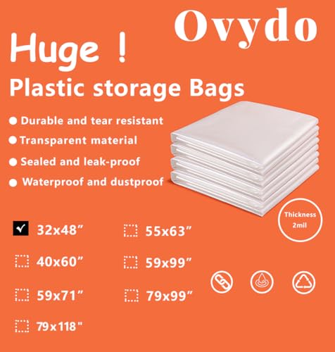 Clear Plastic Bags 32 x 48 Inch Large Plastic Bags for Furniture, Garage, Moving, Moistureproof, Dustproof, Luggage, Kids Bike, Big Plush Toys, Equipment and More (10 pack) - size: 32 x 48"