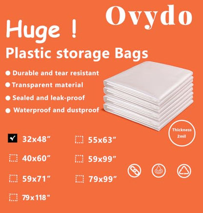 Clear Plastic Bags 32 x 48 Inch Large Plastic Bags for Furniture, Garage, Moving, Moistureproof, Dustproof, Luggage, Kids Bike, Big Plush Toys, Equipment and More (10 pack) - size: 32 x 48"