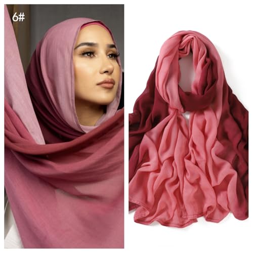 Premium Ombre Viscose Hijab Scarf for Women Muslim Lightweight Gradient Color Shade Hair Wraps Long Hijabs Scarves - color: Red