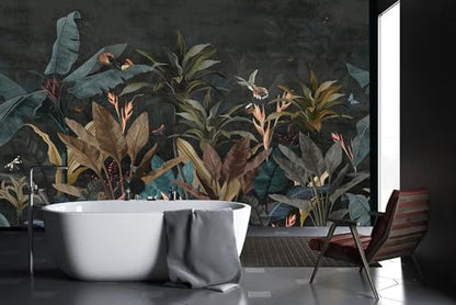 Dark Tropical Jungle Wallpaper Mural Peel and Stick 82"x57" | Banana Leaf Self Adhesive Wall Mural for Living Room Bedroom - color: ZZ-012, size: 82" x 57"
