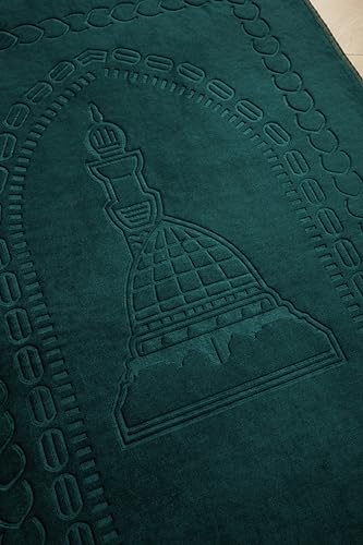 Prayer Rug Muslim Mat Islamic - Thick Large Padded Sajadah with Islam Prayer Beads for Eid Travel Ramadan, Soft Luxury Great for Knees and Forehead (Green R) - color: Greenr