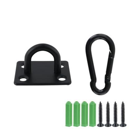 Dnyta 4Pcs Stainless Steel Ceiling Hook Pad Eye Plate Wall Mount Ring Hooks Hanging kit, Heavy Duty Marine Hardware Hook with Snap Hooks and Screws for Swing Hanging, Wall/Ceiling Mount(Medium, Black) - color: Black With Buckle, Square-shaped, size: Mediu