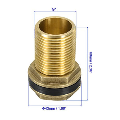 M METERXITY Bulkhead Fitting - Water Tank Connector, Brass Threaded Fitting Adapter with 2 Rubber Gasket, Apply to Outdoor/Garden/Pools(G1 Male) - size: G1