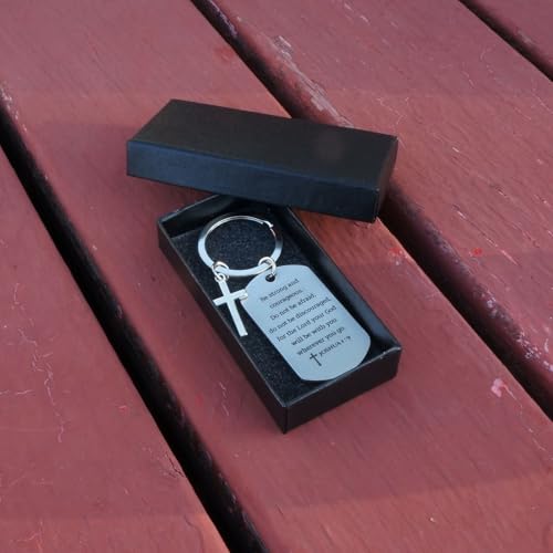 Inspirational Scripture Keychain with Cross - Bible Verse Matte Key Chain Religious Gift for Christian - style: Joshua 1:9