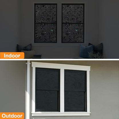 Blackout Window Film, 100% Sun Light Blocking Removable Privacy Window Cover, Stained Glass Windows Tint for Home, Static Cling Room Darkening Windows Stickers (Black Tulip, 17.5" x 78.7") - color: Black-tulip, size: 17.5" x 78.7"