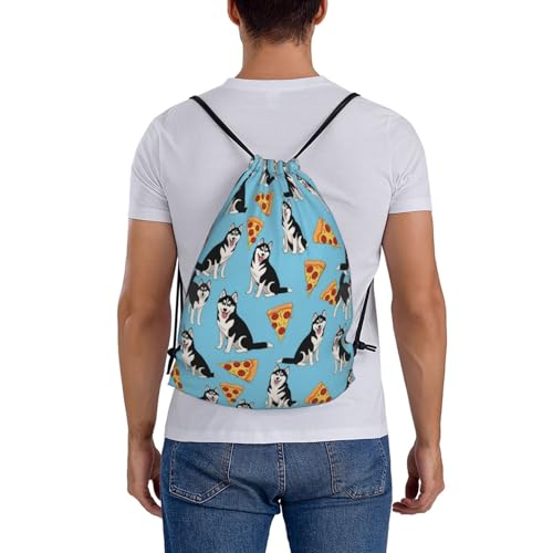 Large Capacity Drawstring Sack Husky Pizza, Water Resistant String Bag for Laundry, Beach and Multipurpose Use - color: Pattern (367)