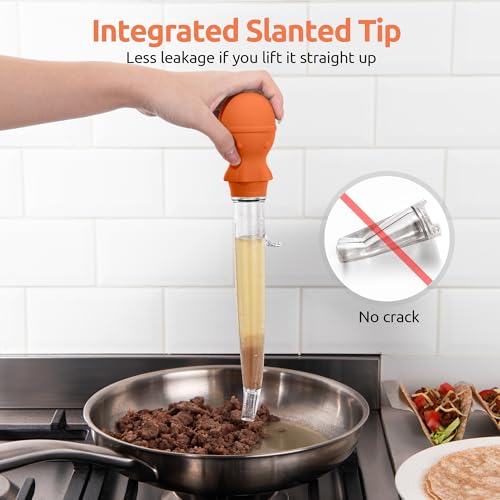 U-Taste 228.2℉ Heat Resistant 1.5 oz Angled Turkey Baster for Cooking Basting Meat (Orange), and 18/8 Stainless Steel Measuring Spoons Set of 9 for Dry and Liquid Ingredients