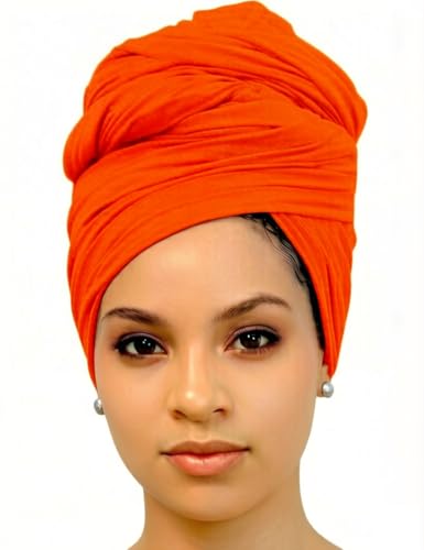 Harewom Head Wraps for Black Women, 71" Long Soft African Turban Hair Scarf - color: 1 Pcs- Orange