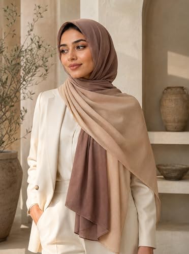 Modal Feel Hijab Scarf for Women, Lightweight Ombre Dual Color - color: 7#khaki