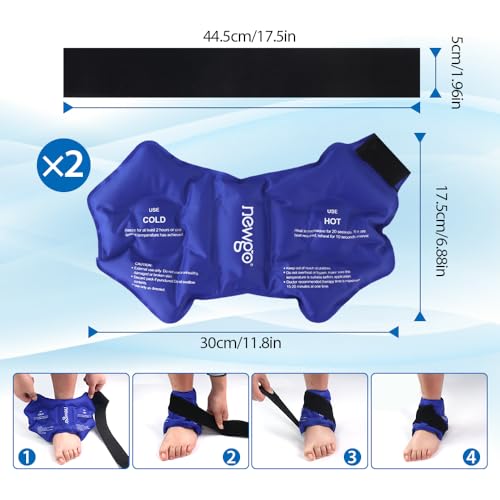 NEWGO Ankle Ice Pack Wrap for Swelling, Ice Pack for Ankle Injuires Reusable Hot Cold Therapy Gel Cold Pack for Sprained Ankles, Achilles Tendonitis - 2Pack - color: Blue-2pack