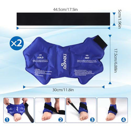 NEWGO Ankle Ice Pack Wrap for Swelling, Ice Pack for Ankle Injuires Reusable Hot Cold Therapy Gel Cold Pack for Sprained Ankles, Achilles Tendonitis - 2Pack - color: Blue-2pack