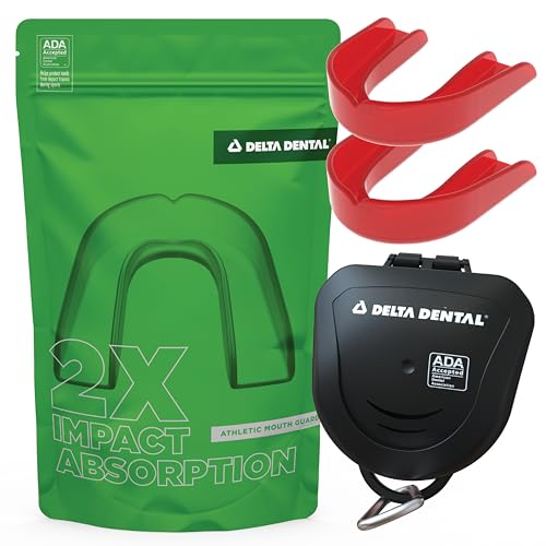 Delta Dental Mouth Guard, ADA Accepted, Mouthguard for Braces, Adult Red | 2X impact absorption vs standard mouthguards; works with braces; for contact sports - color: Red, size: Adult