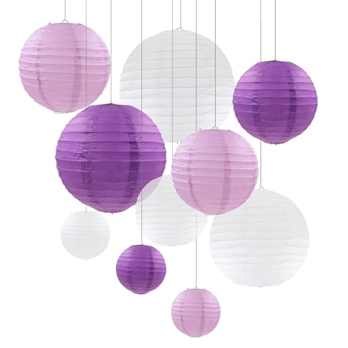 ZOOYOO 10pcs Paper Lanterns,Purple Round Hanging Paper Lanterns Decorations for Wedding,Graduation,Gender Reveal,Anniversary,Home,Birthday Party,Graden Decorr - color: Purple