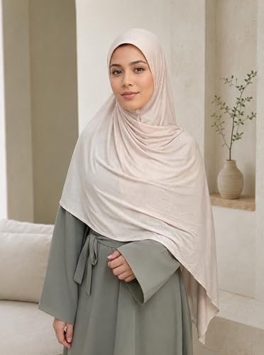 Premium Stretch Cotton Gradient Scarf for Women, Soft Jersey Wrap Shawl, Lightweight Ombre Hijab for Everyday Wear - color: Mctlo2537-nudepink