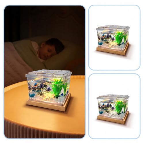 MoonOrange Mini Betta Fish Tank Kit with LED Light Base, 0.2 Gallon Temporary Holding Tank with Artificial Plants (Kit-2)