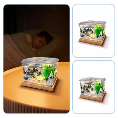 MoonOrange Mini Betta Fish Tank Kit with LED Light Base, 0.2 Gallon Temporary Holding Tank with Artificial Plants (Kit-2)
