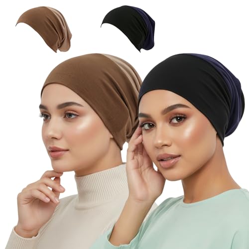 Yeieeo Women's Stretch Tube Hijab UnderCap Solid Color Hijab Headscarf For Women Lightweight Hats Breathable Liner 2pcs/4pcs - color: Color1+3