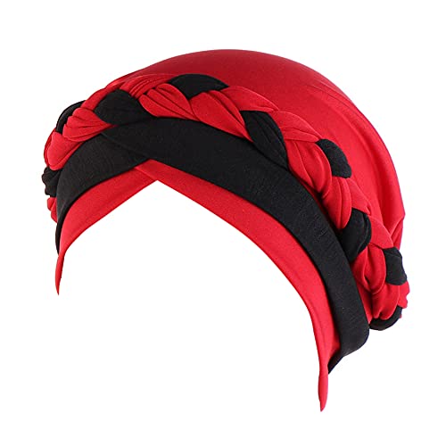 Fxhixiy Silky Braid Turban Cap for Women Cancer Chemo Beanie Hijab Headwear - color: Black Red