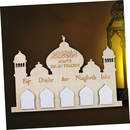LALAFINA Ramadan Wooden Countdown Calendar Eid Mubarak Wall Hanging Decor for Home Festive Castle Design for Celebrating Ramadan and Eid Festivals