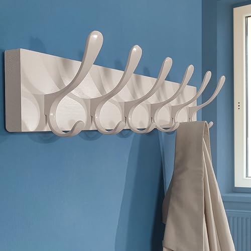 SKOLOO Wall Mount Coat Rack - White Wooden Wall Coat Hooks, Pack of 2, 6 Hooks for Coats, Hats, Clothing, Scarves - color: White(6 Hooks)