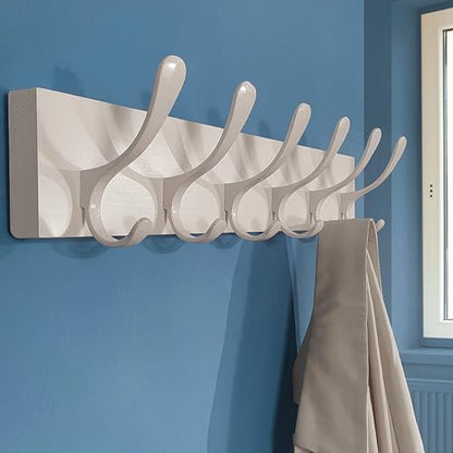 SKOLOO Wall Mount Coat Rack - White Wooden Wall Coat Hooks, Pack of 2, 6 Hooks for Coats, Hats, Clothing, Scarves - color: White(6 Hooks)