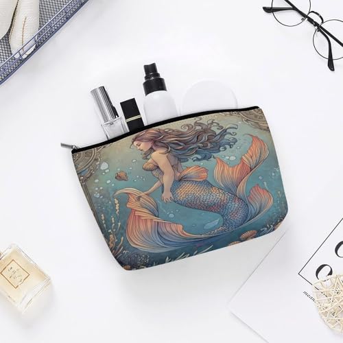 Mermaid Ocean Fantasy Makeup Bag, Travel Toiletry Organizer, Cosmetic Pouch for Women, Birthday Presents for Mom Girls Women Sisters - color: Mermaid Ocean Fantasy