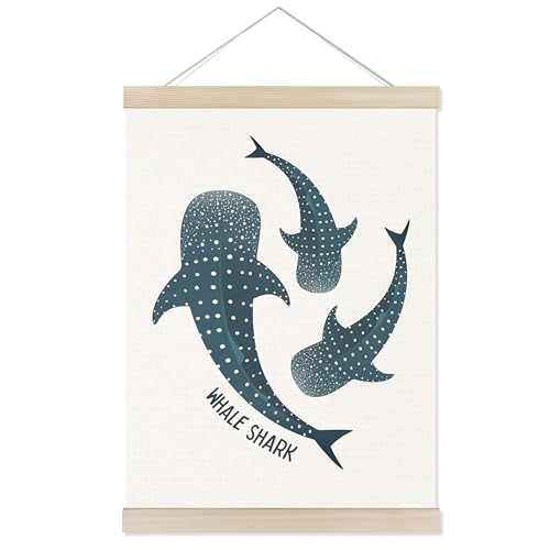 Welshower Coastal Beach Ocean Whale Shark Poster Hanger Frame, Ocean Beachy Whale Shark Wall Art Prints Decor for Kids Nursery Bedroom Playroom Home Living Room Framed, 12x16 Inch - color: Nursery Wall Art 09