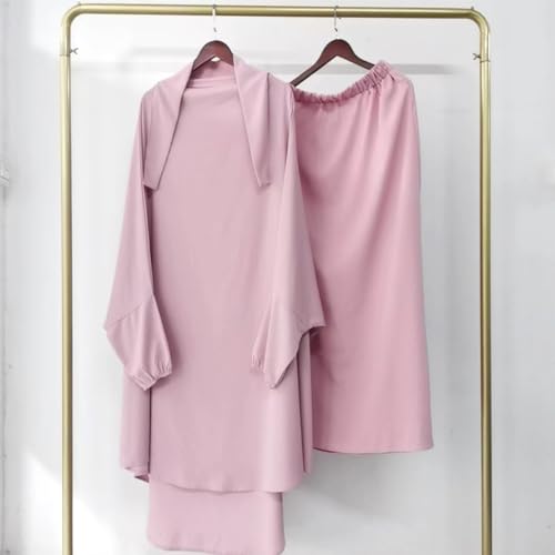 ODIZLI Two Pieces Jilbab and Dress for Muslim Women Long Khimar and Skirt Available for Prayer - color: Pink
