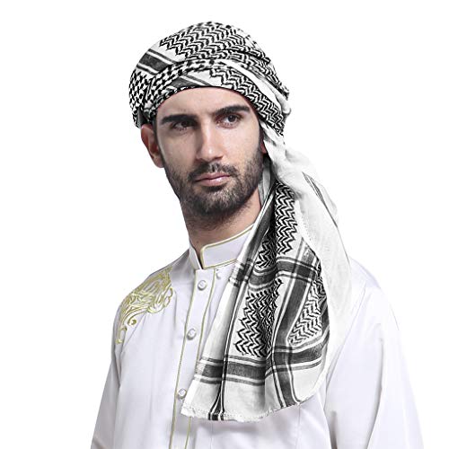 PURFUN Men's Large Arab Shemagh Headscarf Muslim Headcover Shawl Keffiyeh Arabic Scarf - color: Black